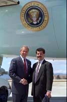 President George W. Bush met Julian Renteria, a local banker who volunteers by sharing his business experience and knowledge with Los Angeles youth. Upon his arrival in Los Angeles, California, Monday, April 29th, the President recognized Renteria as an example of the dedication to service  he is hoping to instill in all Americans.