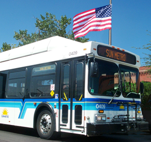 One of Sun Metro's new buses parked in front of the historic Union Passenger Station in El Paso, TX. Get more info at http://www.sunmetro.org.