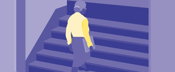 Woman Walking up Stairs