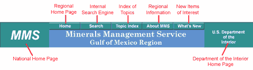 Sample navigational header toolbar for the Gulf of Mexico website