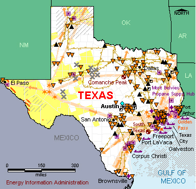 Texas Energy Map - If you are unable to view this image contact the National Energy Information Center at 202-586-8800 for assistance