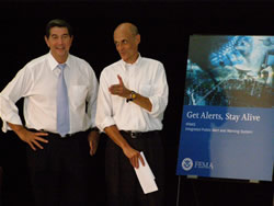 Alabama Governor Bob Riley and Secretary Michael Chertoff at demonstration of the Integrated Public Alert and Warning System. (Low-Res only)