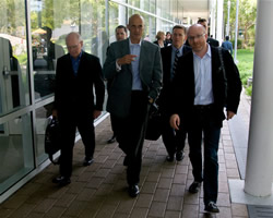 Secretary Michael Chertoff with Assistant Secretary Stewart Baker and Eric Schmidt, Chairman of the Board and Chief Executive Officer of Google