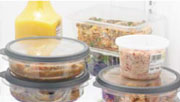 leftovers in shallow plastic containers