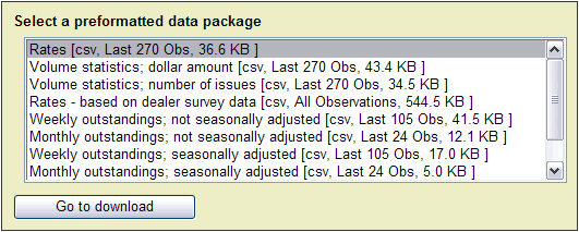 Image of the select a preformatted data package section with a list box