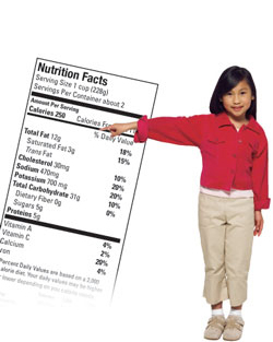 Tween pointing at the Nutrition Chart.