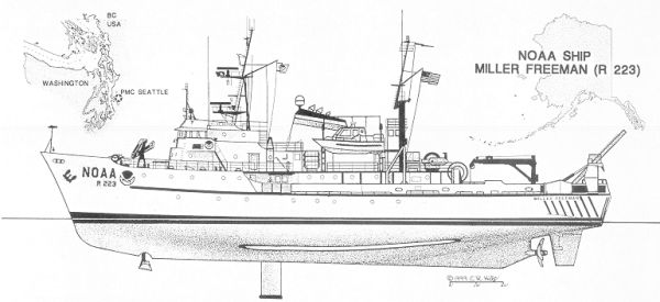 Line Drawing of NOAA Ship MILLER FREEMAN - Click for larger image.