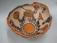 Balloon Fiesta at Sandia Pueblo; pottery bowl by Santo Domingo Pueblo potter Robert Tenorio.