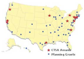  Map shows national distribution of CTSA awards and planning grants.