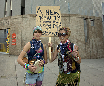 Image of protesters Shannon Collins and Olivia Christian