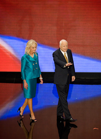 Cindy McCain joins her husband on stage