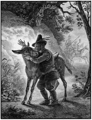 Sancho retrouvant son ane, an engraving by Horace Vernet, appeared in Le Don Quichotte, published in Paris in 1822. —1954.0672.015, The Rosenbach Museum & Library, Philadelphia