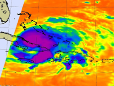 AIRS image shows temperatures surrounding Hurricane Ike