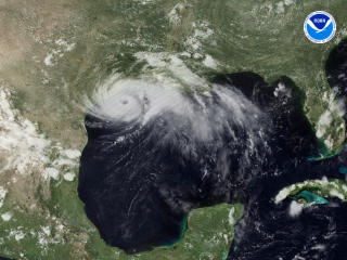 ARCHIVAL: Hurricane Alicia regional imagery, 1983.08.17 at 2031Z. Centerpoint Latitude: 28:16:20N Longitude: 94:46:42W.
