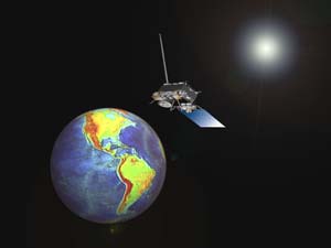 NOAA illustration of NOAA satellite orbiting the Earth.