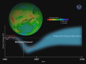 NOAA image above for an animation (mov) showing the change in Antarctic Ozone - 1965 to 2007. Please credit "NOAA."