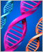 an illustration of 3 strands of DNA in different colors.
