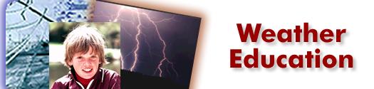 Weather Education banner with  winter and lightning scenes: 