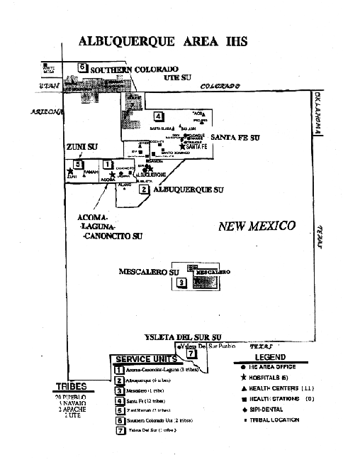 map of Albuquerque Area Indian Health Service