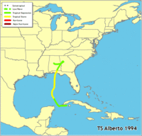 Click to see a larger map of TS Alberto 1994