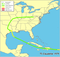 Click for a larger map of Tropcial Storm Claudette 1979