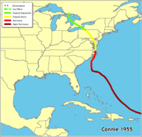 Click for a larger map of Hurricane Connie 1955
