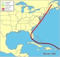 Click for a larger map of Hurricane Donna 1960