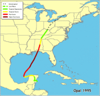 Click to view a larger map of Hurricane Opal 1995