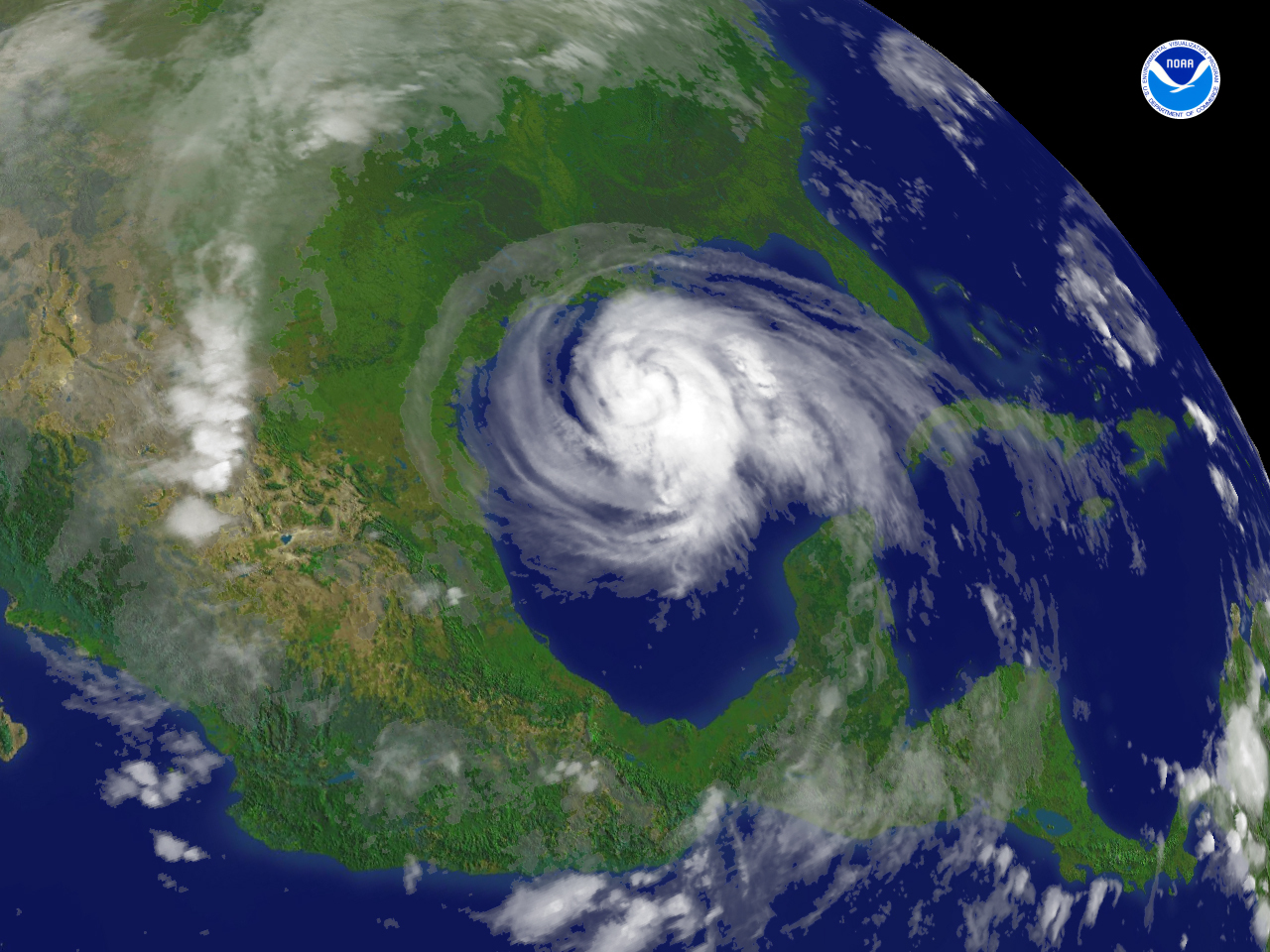 Hurricane Ike regional imagery, 2008.09.12 at 0845Z. Centerpoint Latitude: 26:54:30N Longitude: 91:31:08W.

