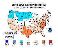 June 2008 statewide temperature ranks.