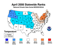 April statewide temperature ranks.