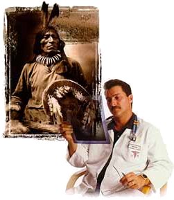 picture of Indian chief and doctor viewing x-ray