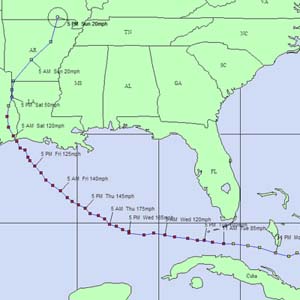 NOAA image of Hurricane Rita tracking map.