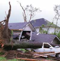 Photo of hurricane damage to both a home and a truck.