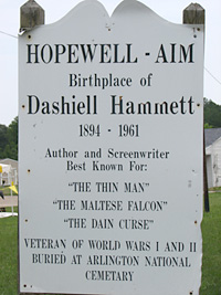Sign outside Dashiell Hammett birthplace: Hopewell - AIM
