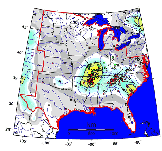 Central and Eastern US map of seismic stations