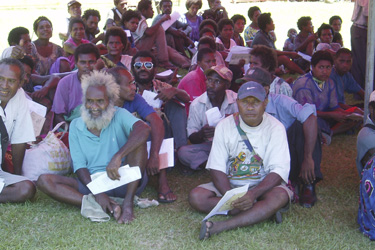 Registered patients wait their turn to be seen by a health care professional in Papua New Guinea.