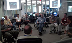 Daily weather briefings during the Hazardous Weather Testbed Spring Experiment draw a crowd