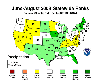 June-August 2008 statewide Precipitation Ranks.