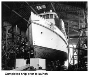 ship prior to launch in boat yard
