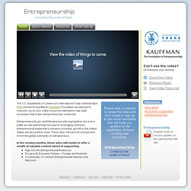 screenshot of entrepreneurship.gov