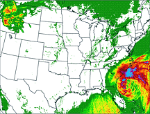 NSSL real-time WRF model forecast of hourly precipitation valid 12Z 22 nov 06 shows heavy precip in the southeasten US.