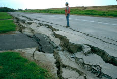 Photograph of road damage from an earthquake