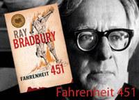 Ray Bradbury holding a copy of Farhenheit 451