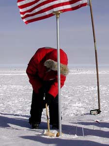 NOAA photo of croquet being played outside the South Pole Observatory in 2005.