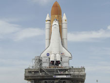Space shuttle Atlantis on the launch pad at the Kennedy Space Center, Fla.