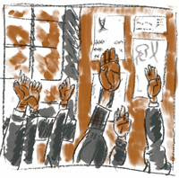 drawing of hands raised
