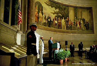 President George W. Bush delivers remarks at the rededication ceremony of the National Archives Wednesday, Sept. 17, 2003.  During the ceremony, the Declaration of Independence, the Constitution, and the Bill of Rights were unveiled.  "In the course of two centuries, the ideals of our founding documents have defined America's purposes in the world," said the President.  "Since July 4th, 1776, to this very day, Americans have seen freedom's power to overcome tyranny, to inspire hope even in times of great trial, to turn the creative gifts of men and women to the pursuits of peace."