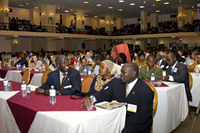 More than 1,700 HIV/AIDS Implementers from Uganda and throughout the world participated in the 2008 HIV/AIDS Implementers’ Meeting. More than 70 countries were represented at the meeting, a testament to the global partnerships to fight the HIV/AIDS pandemic, and a reflection of the conference theme, ‘Scaling Up Through Partnerships: Overcoming Obstacles to Implementation.’ Photo by Arne Clausen.