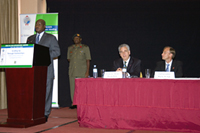 H.E. President Yoweri Kaguta Museveni, President of the Republic of Uganda, declares the 2008 HIV/AIDS Implementers’ Meeting open. Photo by Arne Clausen.